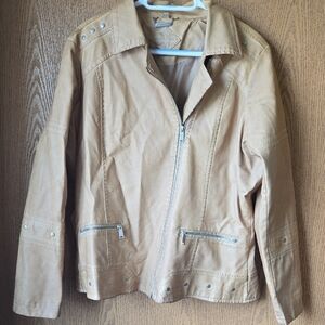 Jou Jou Tan Leather Jacket with Collared Neckline